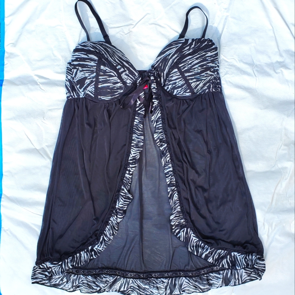 Zebra Print Teddy Lingerie, Size 2X, Black & White